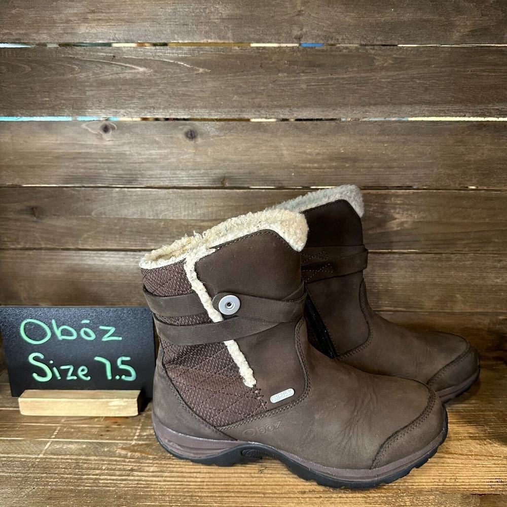 Womens Oboz Madison Insulated BDry Brown Leather Zip Winter Boots Size 7.5 M GUC
